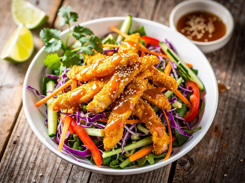 Crispy Sesame Chicken Salad with Ginger Dressing