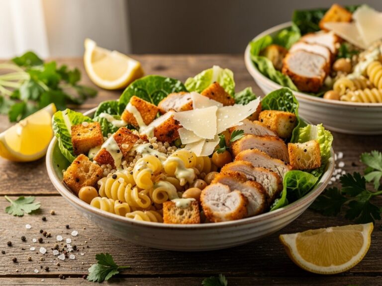 High-Protein Crispy Chicken Caesar Pasta Salad You Will Actually Crave